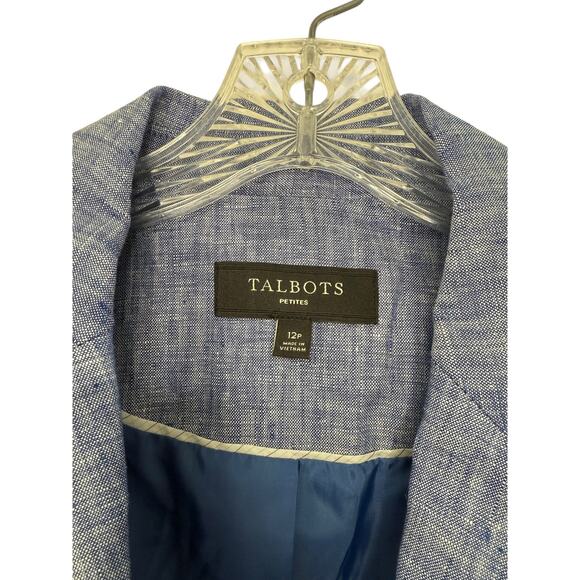 Talbots Petites Blazer Blue Linen Office Work Career Single Breasted Size 12P - Picture 2 of 14